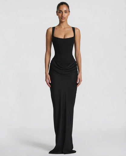 Women's Square Neck Ruched Maxi Dress-5