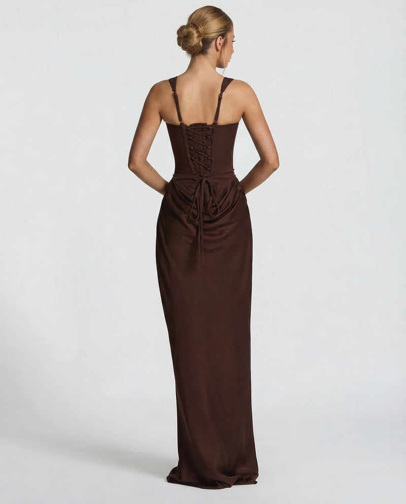 Women's Square Neck Ruched Maxi Dress-2