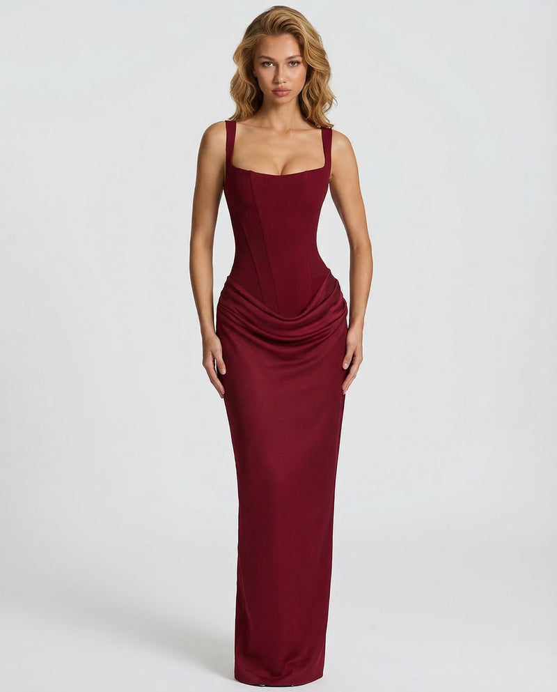 Women's Square Neck Ruched Maxi Dress-16