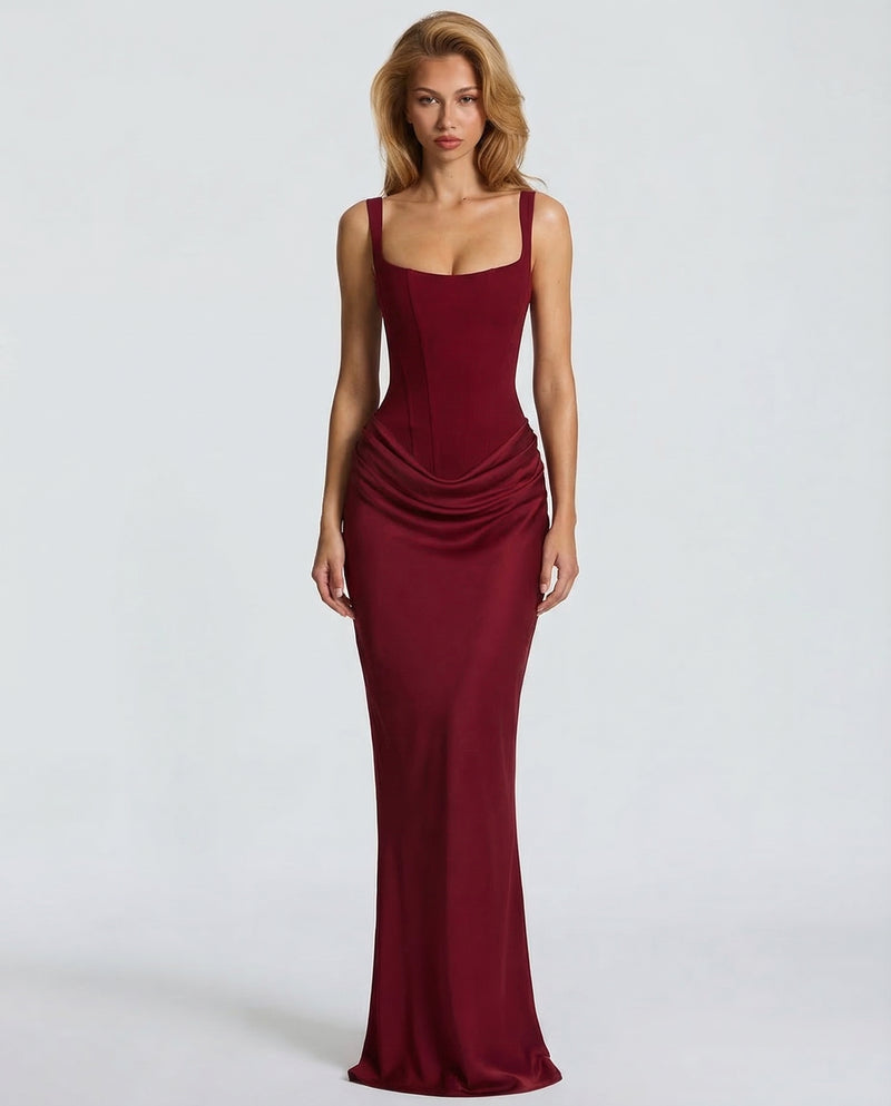 Women's Square Neck Ruched Maxi Dress-13
