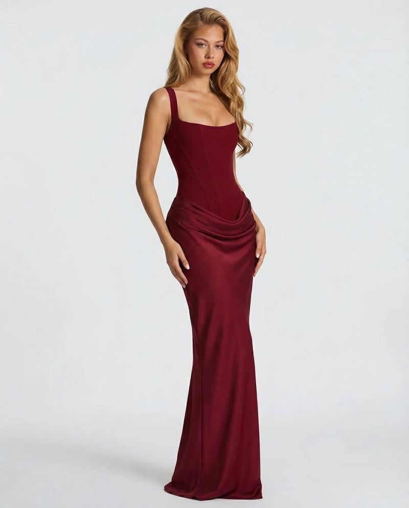 Women's Square Neck Ruched Maxi Dress-15