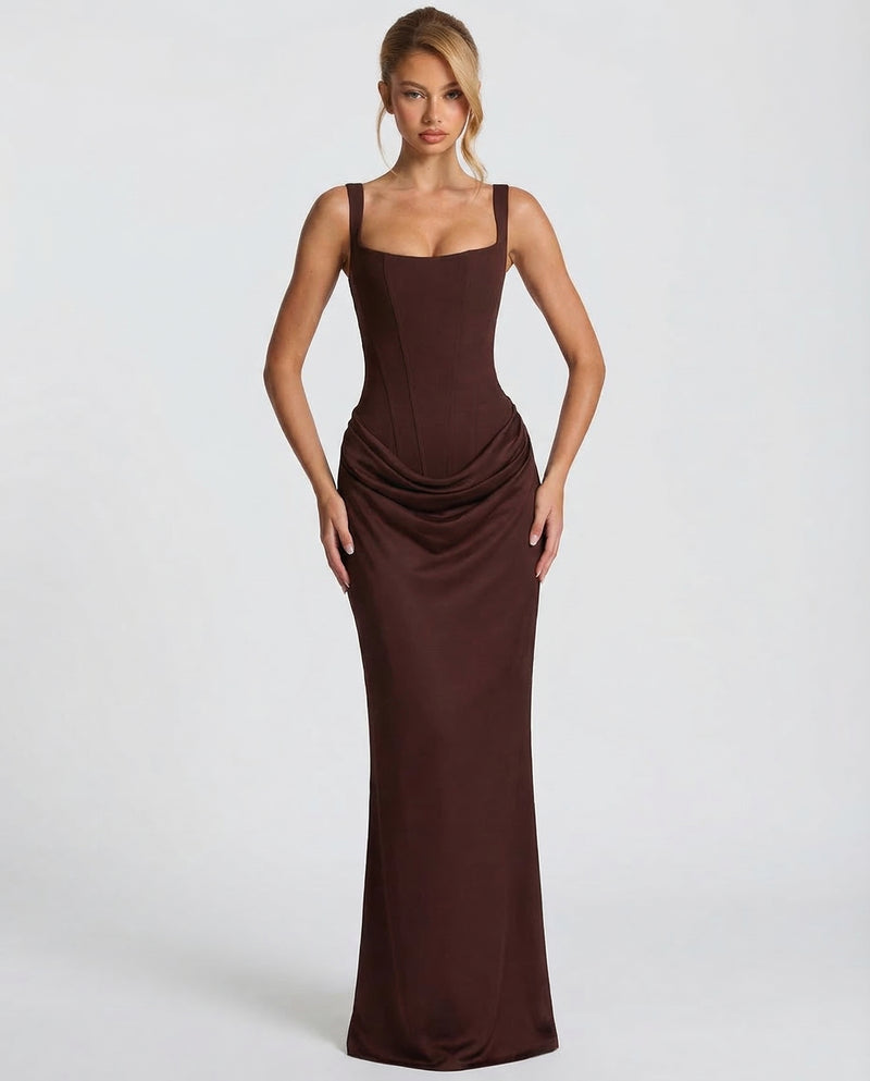 Women's Square Neck Ruched Maxi Dress-4