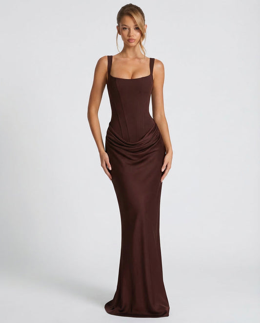 Women's Square Neck Ruched Maxi Dress-1