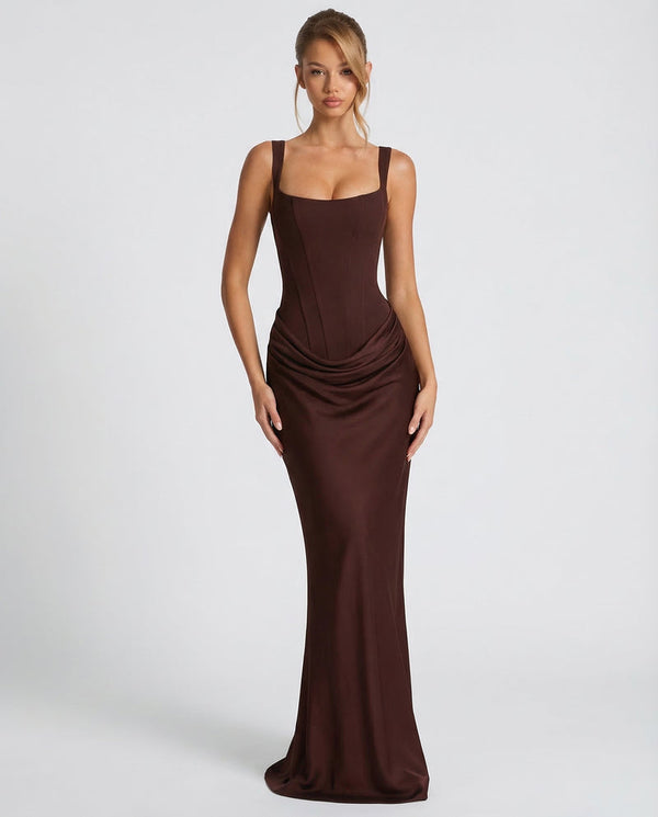 Women's Square Neck Ruched Maxi Dress-1