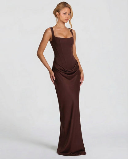 Women's Square Neck Ruched Maxi Dress-3