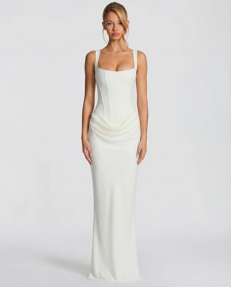 Women's Square Neck Ruched Maxi Dress-9