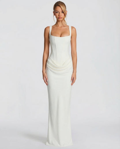 Women's Square Neck Ruched Maxi Dress-9