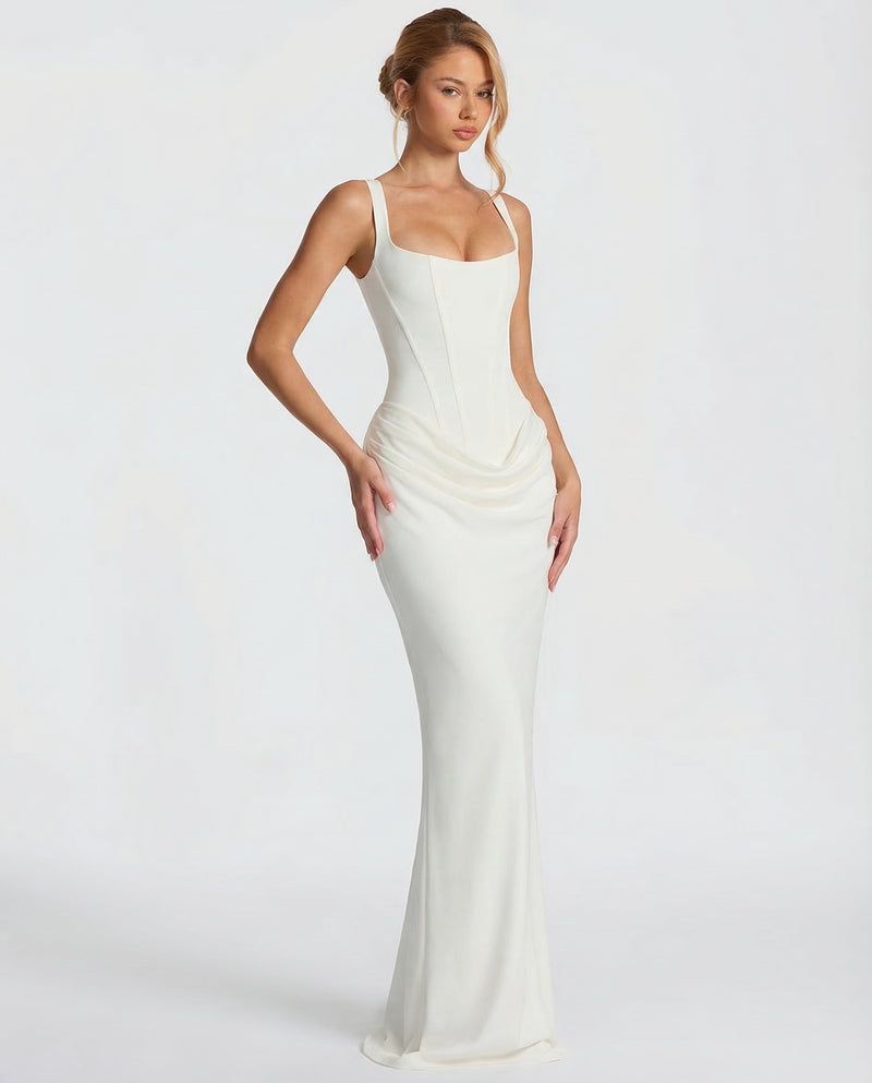 Women's Square Neck Ruched Maxi Dress-12