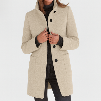 Women's Stand-Collar Mid-Length Coat - Beige