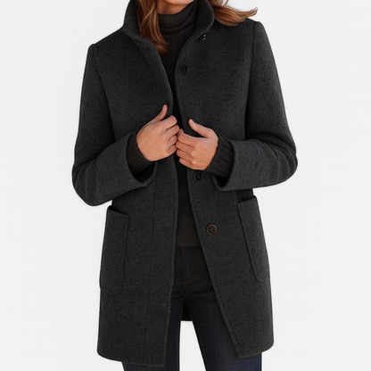 Women's Stand-Collar Mid-Length Coat - Black