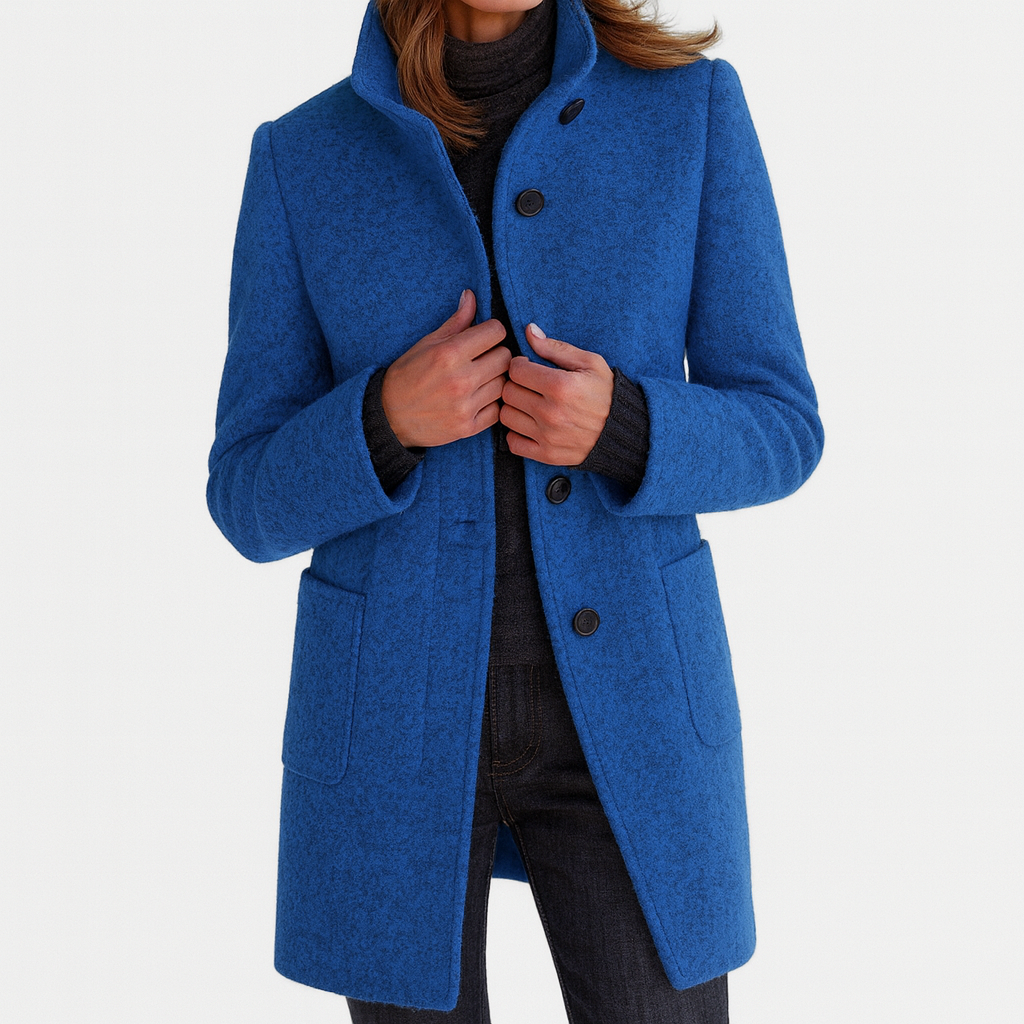 Women's Stand-Collar Mid-Length Coat - Blue