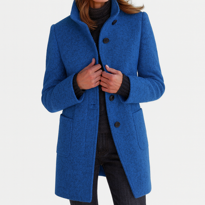 Women's Stand-Collar Mid-Length Coat - Blue