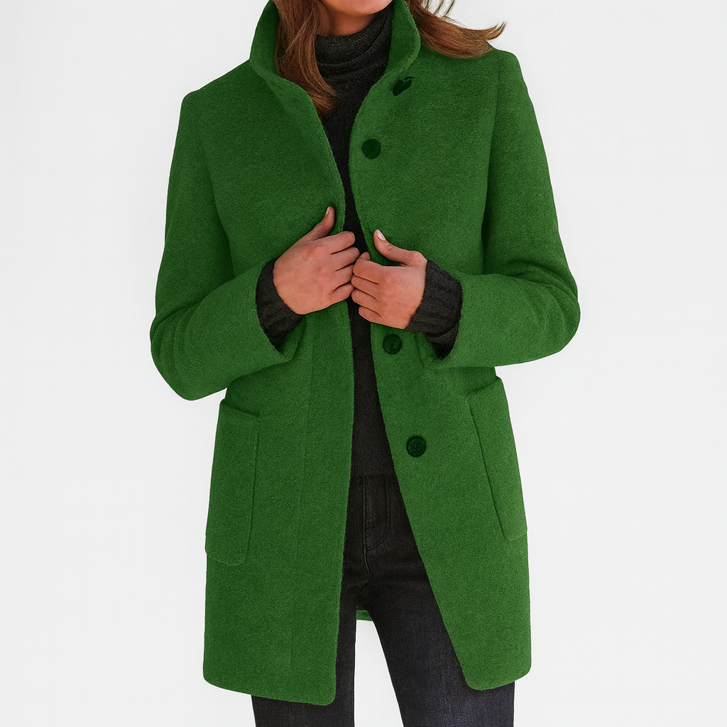Women's Stand-Collar Mid-Length Coat - Green