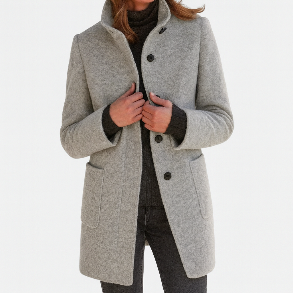 Women's Stand-Collar Mid-Length Coat - Grey