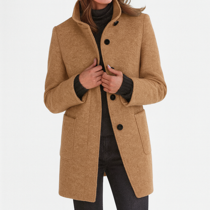 Women's Stand-Collar Mid-Length Coat - Khaki