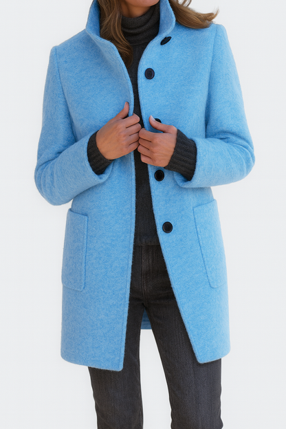 Women's Stand-Collar Mid-Length Coat - Light Blue