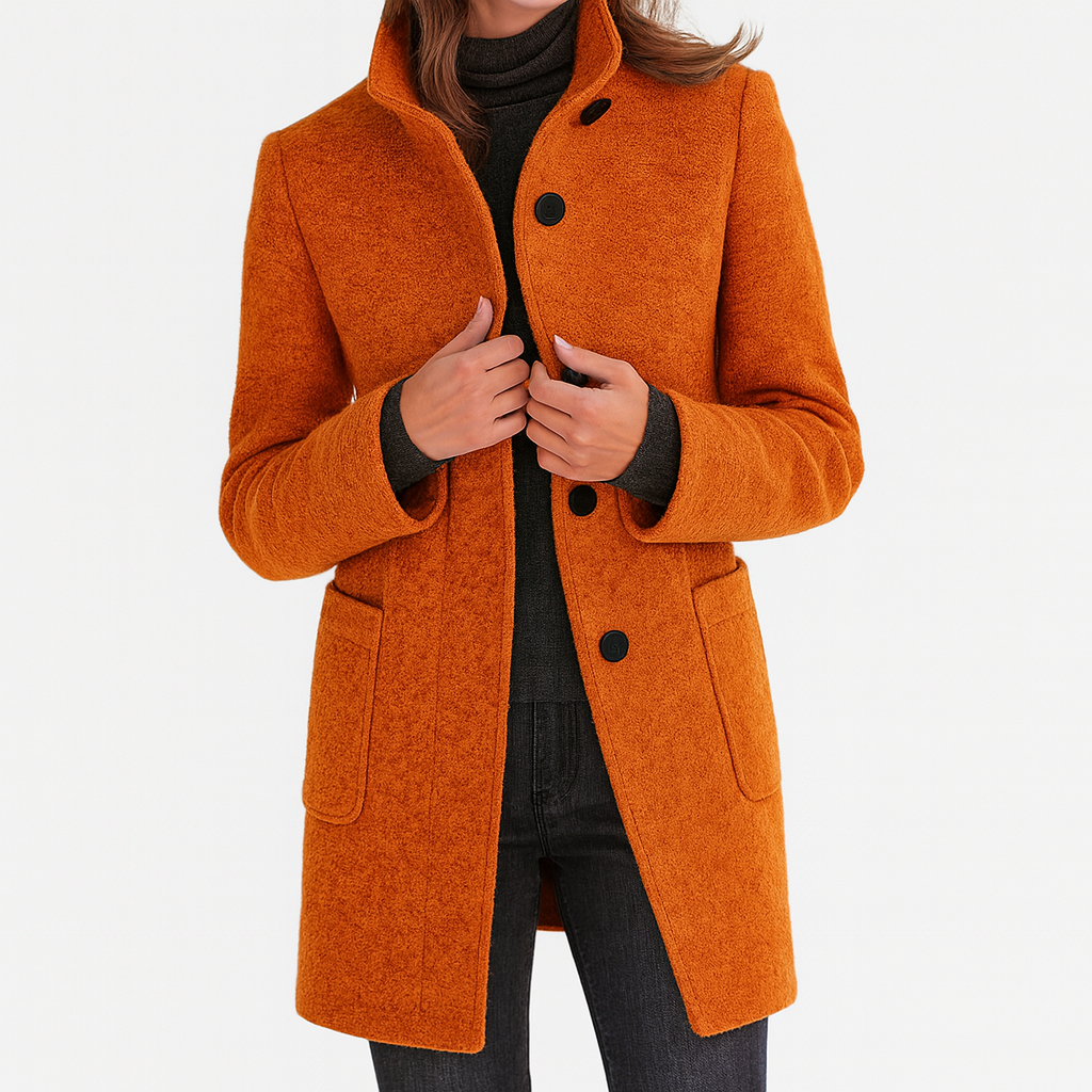 Women's Stand-Collar Mid-Length Coat - Orange