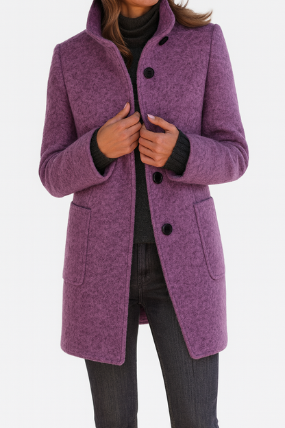 Women's Stand-Collar Mid-Length Coat - Purple
