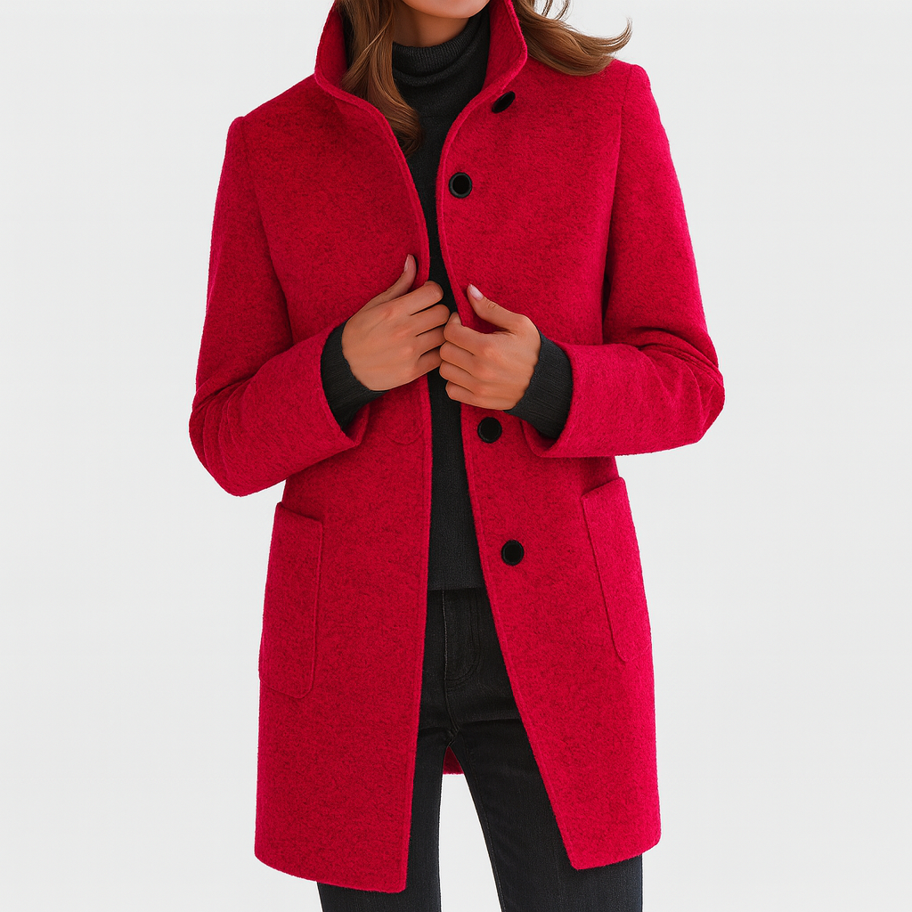 Women's Stand-Collar Mid-Length Coat - Red