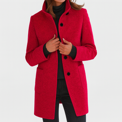 Women's Stand-Collar Mid-Length Coat - Red