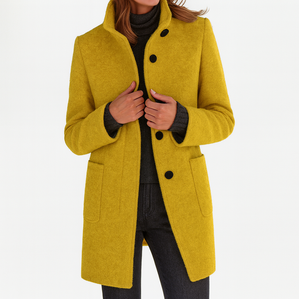 Women's Stand-Collar Mid-Length Coat - Yellow