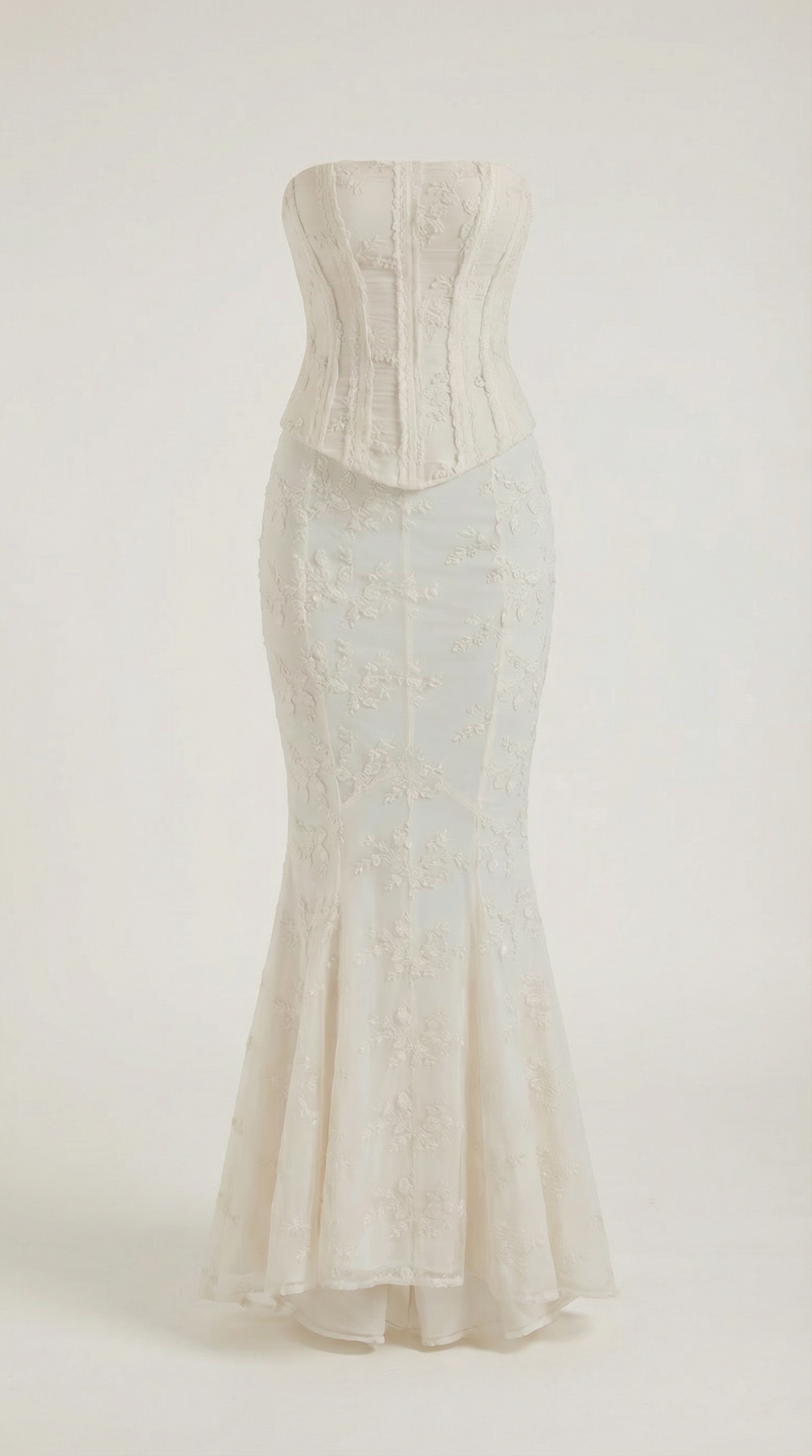 Women's Strapless Lace Formal Maxi Dress-5