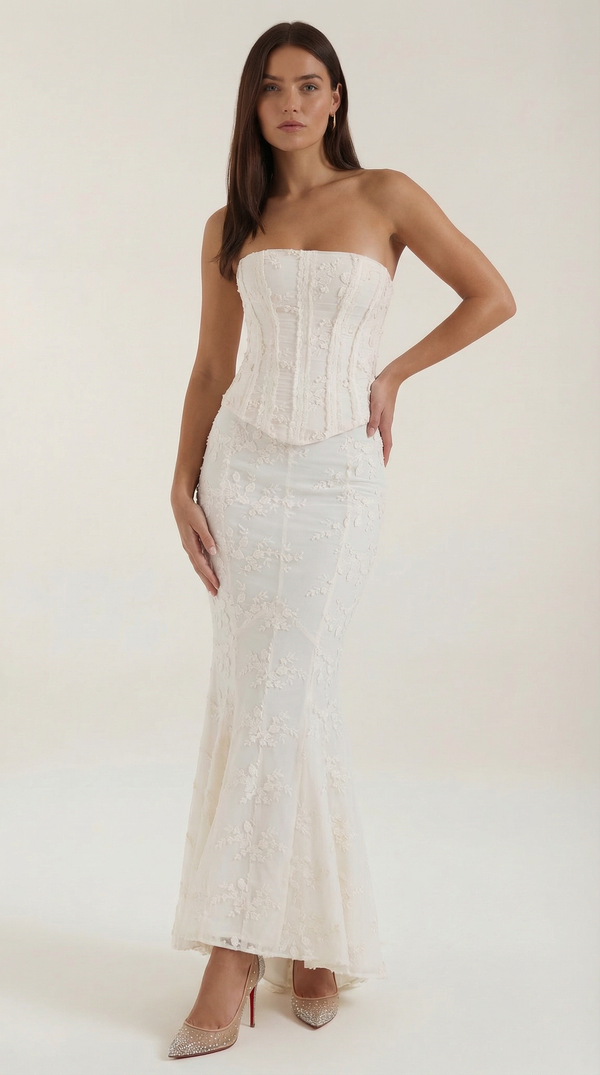 Women's Strapless Lace Formal Maxi Dress-1