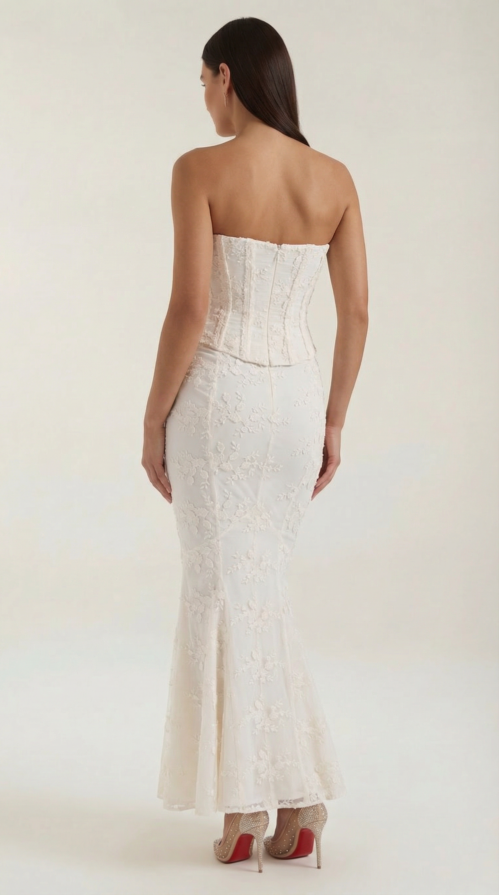 Women's Strapless Lace Formal Maxi Dress-3