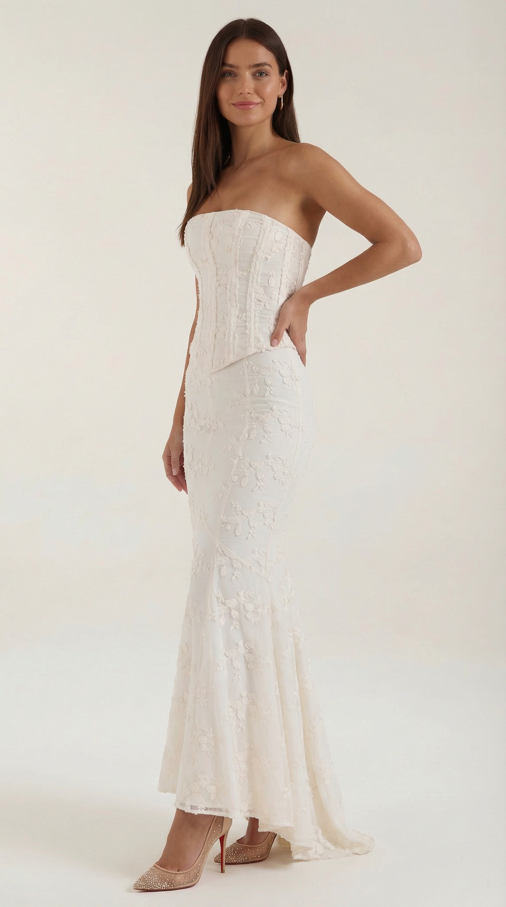 Women's Strapless Lace Formal Maxi Dress-2