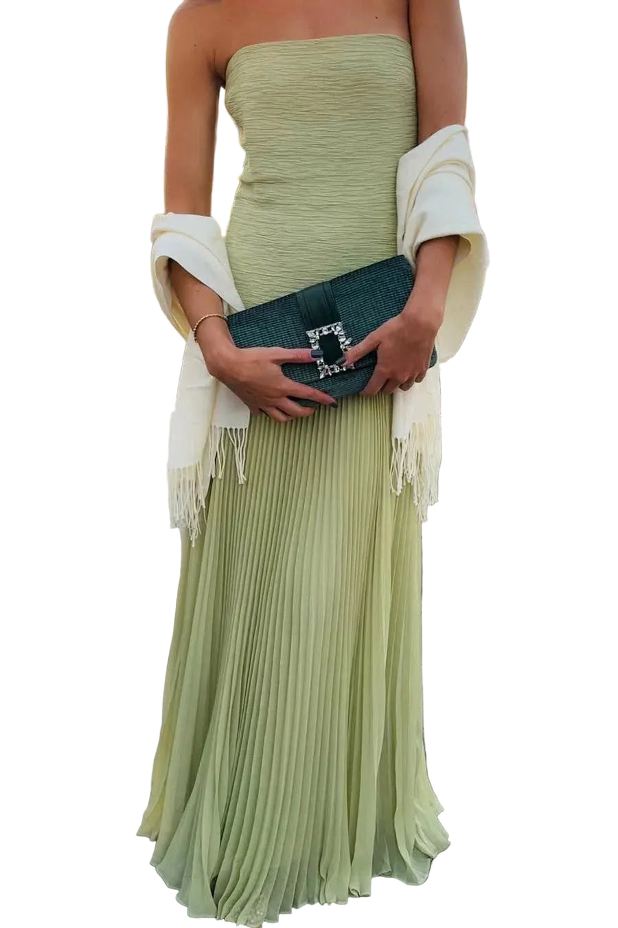 Women's Strapless Maxi Dress with Fringe Hem-1