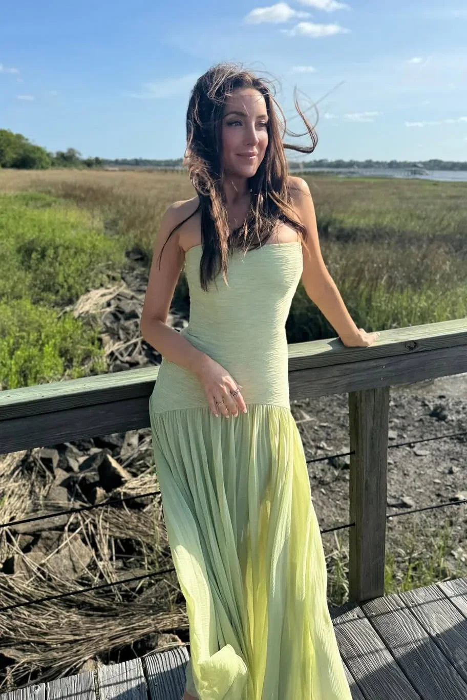 Women's Strapless Maxi Dress with Fringe Hem-7