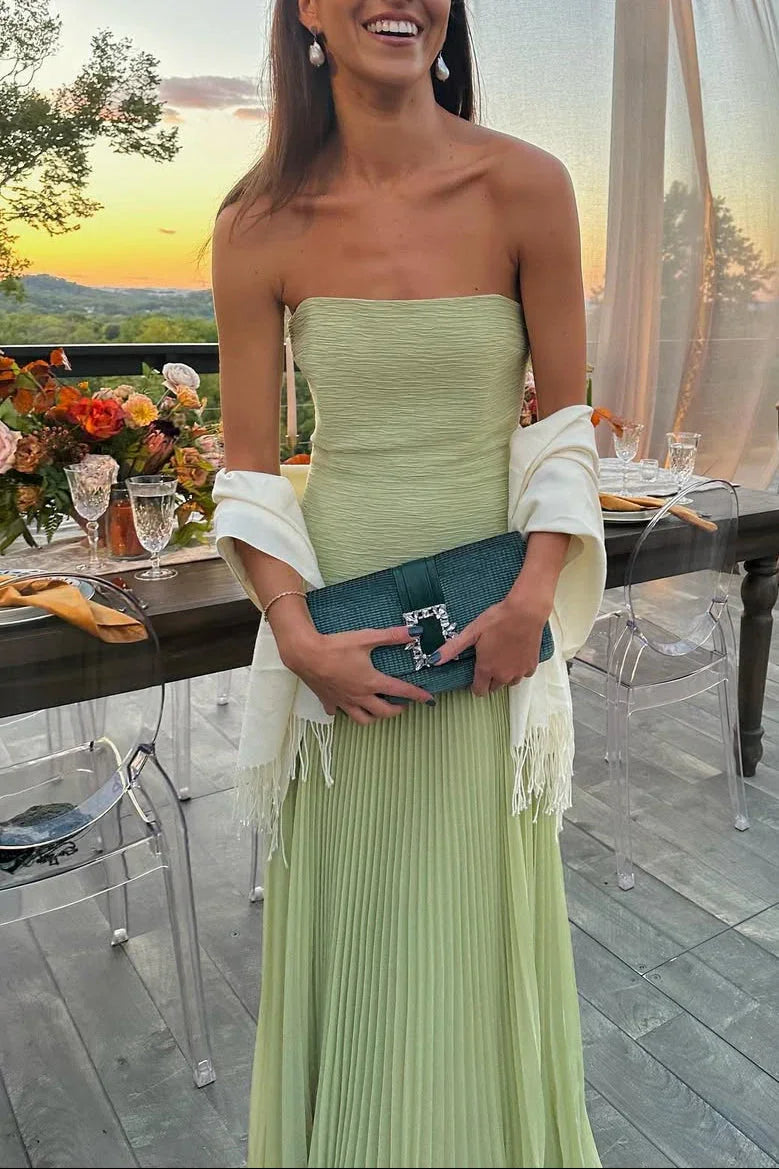 Women's Strapless Maxi Dress with Fringe Hem-2