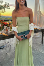 Women's Strapless Maxi Dress with Fringe Hem-2