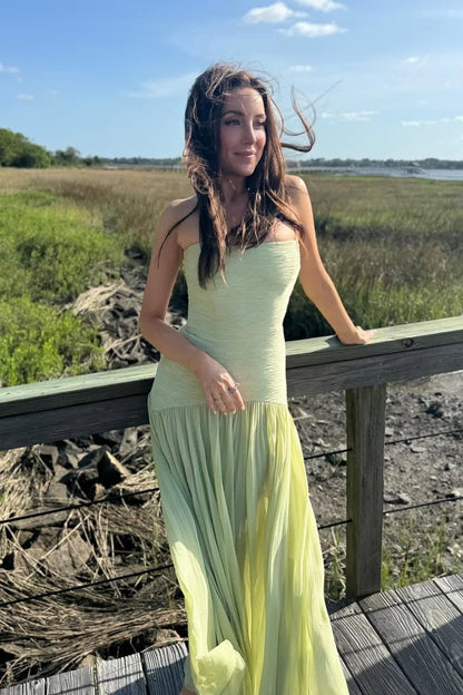 Women's Strapless Maxi Dress with Pleated Skirt-4