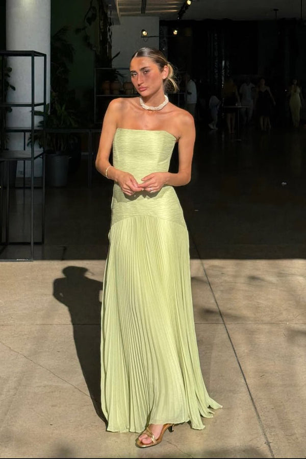 Women's Strapless Maxi Dress with Pleated Skirt-1