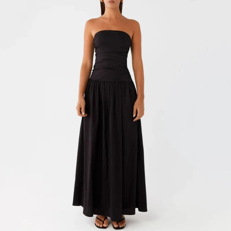 Women's Strapless Pleated Maxi Dress-17