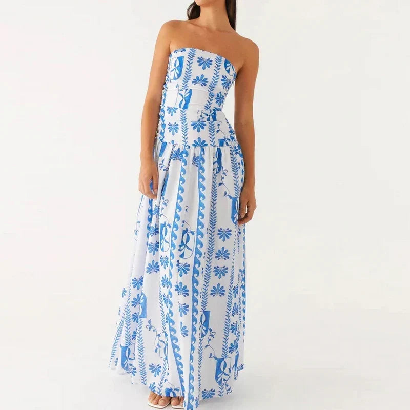 Women's Strapless Pleated Maxi Dress-5