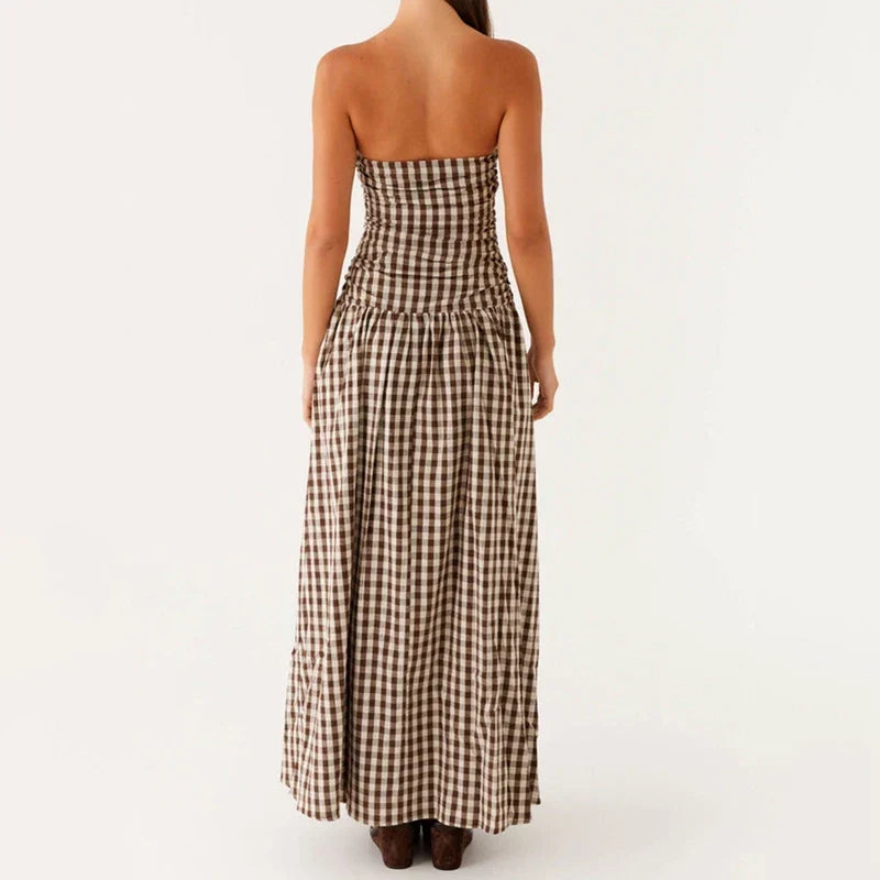 Women's Strapless Pleated Maxi Dress-7