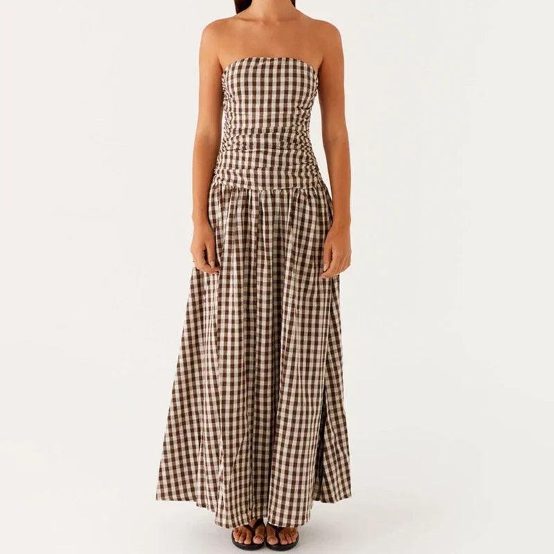 Women's Strapless Pleated Maxi Dress-6