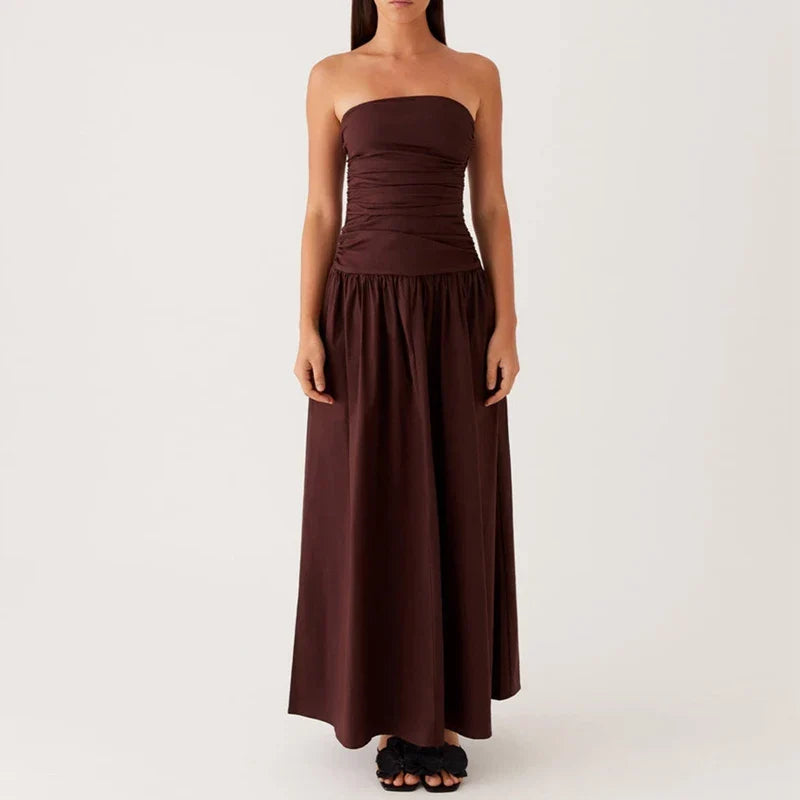 Women's Strapless Pleated Maxi Dress-14