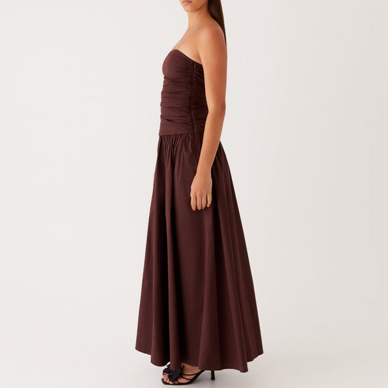 Women's Strapless Pleated Maxi Dress-15