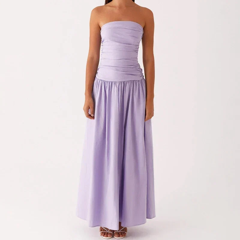 Women's Strapless Pleated Maxi Dress-12