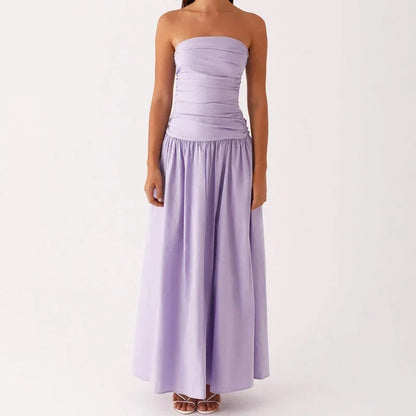 Women's Strapless Pleated Maxi Dress-12
