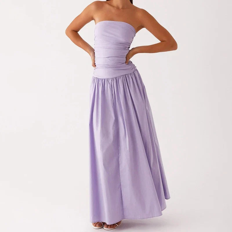 Women's Strapless Pleated Maxi Dress-13