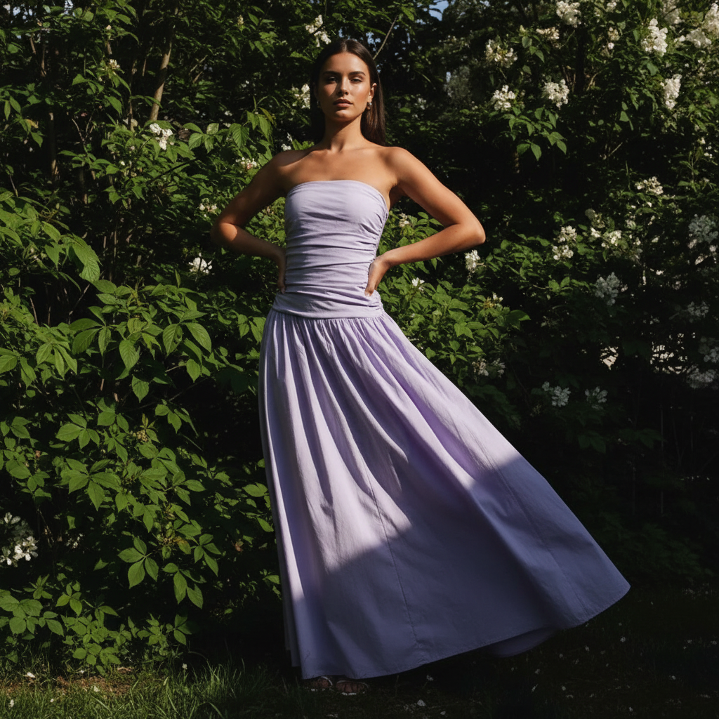 Women's Strapless Pleated Maxi Dress-3
