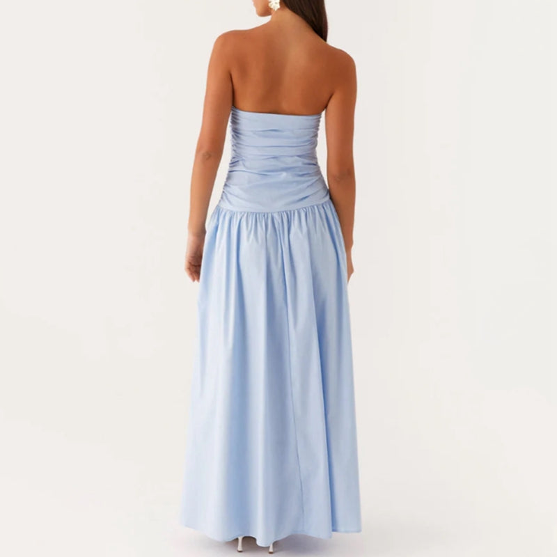 Women's Strapless Pleated Maxi Dress-9