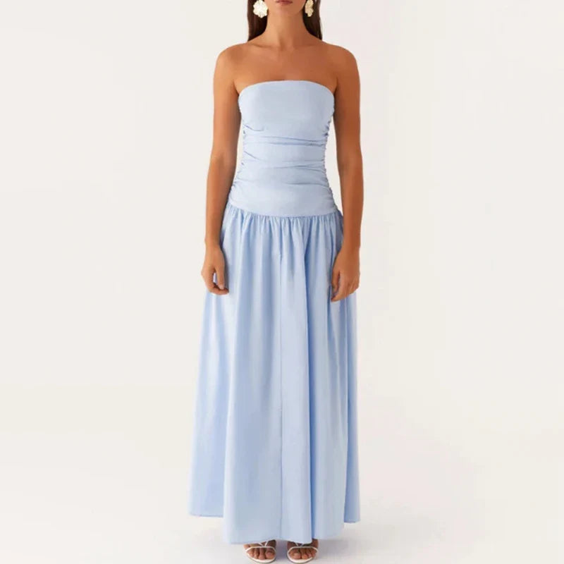 Women's Strapless Pleated Maxi Dress-8