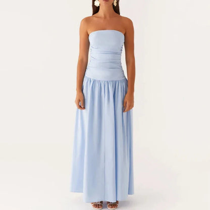 Women's Strapless Pleated Maxi Dress-8