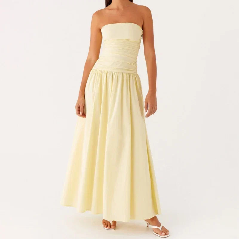 Women's Strapless Pleated Maxi Dress-10