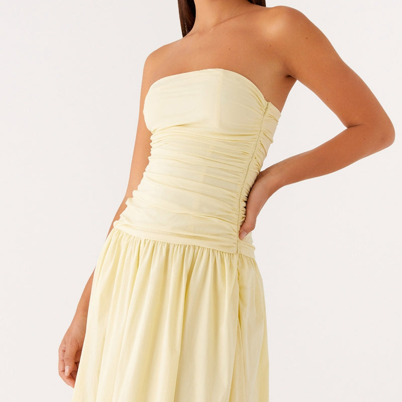 Women's Strapless Pleated Maxi Dress-11
